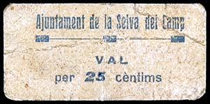 Selva de Camp, la. 25 céntimos. (T. 2686). ... 