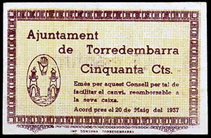 Torredembarra. 50 céntimos. (T. 2954). Ex ... 