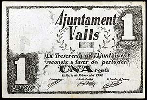 Valls. 10, 15, 25, 50 céntimos y 1 (cuatro) ... 