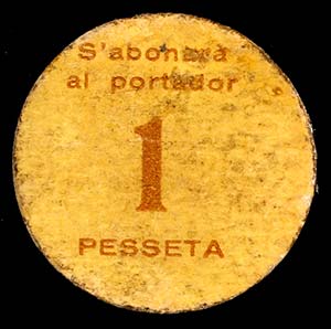 Vilabella. 1 peseta. (T. 3184). Cartón ... 