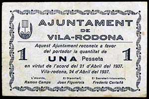 Vila-rodona. 1 peseta. (T. 3318). Ex ... 