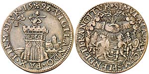 1596. Felipe II. Dordrecht. Jetón. 5,36 g. ... 