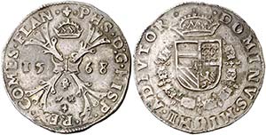 1568. Felipe II. Brujas. 1 escudo borgoña. ... 