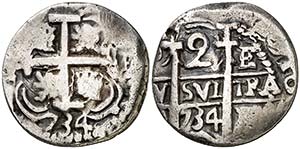 1734. Felipe V. Potosí. E. 2 reales. (Cal. ... 