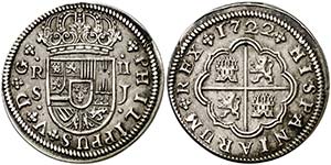 1722. Felipe V. Sevilla. J. 2 reales. (Cal. ... 