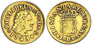 1743. Felipe V. Madrid. JA. 1/2 escudo. ... 