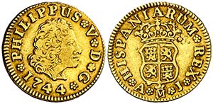 1744. Felipe V. Madrid. AJ. 1/2 escudo. ... 