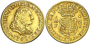 1745. Felipe V. México. MF. 2 escudos. ... 