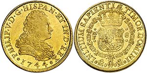 1744. Felipe V. México. MF. 8 escudos. ... 