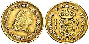1750. Fernando VI. México. MF. 1 escudo. ... 