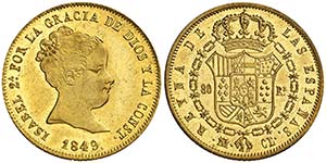 1849. Isabel II. Madrid. CL. 80 reales. ... 