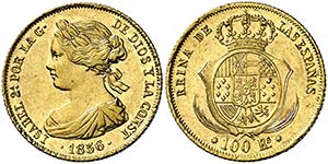 1856. Isabel II. Barcelona. 100 reales. ... 