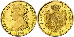 1866/5. Isabel II. Madrid. 10 escudos. (Cal. ... 