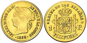 1865. Isabel II. Manila. 1 peso. (Cal. 147). ... 