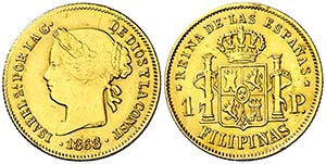 1868. Isabel II. Manila. 1 peso. (Cal. 150). ... 