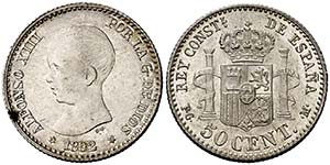 1892*92. Alfonso XIII. PGM. 50 céntimos. ... 
