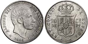 1885. Alfonso XII. Manila. 20 centavos. ... 