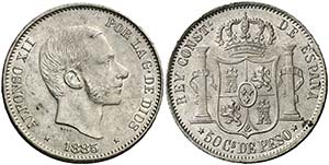 1885. Alfonso XII. Manila. 50 centavos. ... 