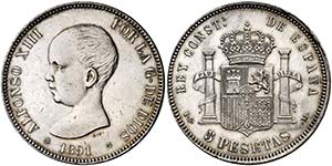 1891*1891. Alfonso XIII. PGM. 5 pesetas. ... 