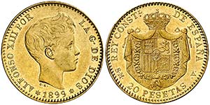 1899*1899. Alfonso XIII. SMV. 20 pesetas. ... 