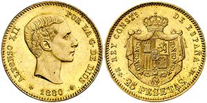 1880*1880. Alfonso XII. MSM. 25 pesetas. ... 