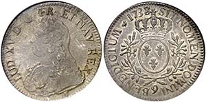 1738/7. Francia. Luis XV. 9 (Rennes). 1 ecu. ... 