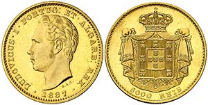 1887. Portugal. Luis I. 5000 reis. (Fr. 153) ... 