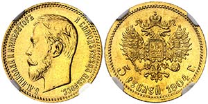 1904. Rusia. Nicolás II. AP. 5 rublos. (Fr. ... 