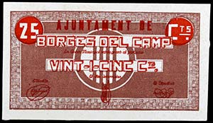Borges del Camp, les. 25, 50 céntimos y 1 ... 