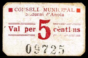 Sadurní dAnoia. 5 céntimos. (T. 2585). ... 