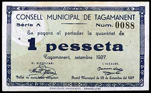 Tagamanent. 25, 50 céntimos y 1 peseta. (T. ... 