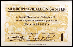 Vilallonga de Ter. 50 céntimos y 1 peseta. ... 