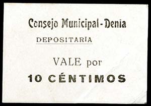 Dénia (Alicante). 10, 25 céntimos (dos) y ... 