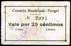 Vergel, El (Alicante). 25 céntimos y 1 ... 
