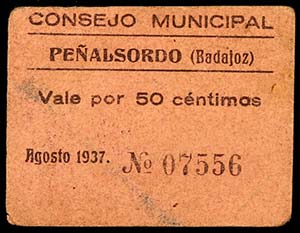 Peñalsordo (Badajoz). 50 céntimos y 1 ... 