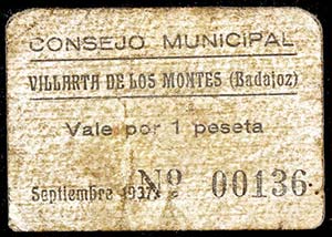 Villarta de los Montes (Badajoz). 1 peseta. ... 