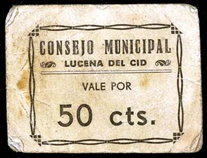 Lucena del Cid (Castellón). 50 céntimos. ... 