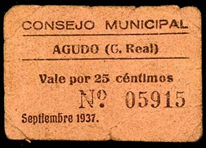 Agudo (Ciudad Real). 25 céntimos y 1 ... 