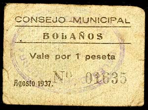 Bolaños (Ciudad Real). 1 peseta. (KG. 187) ... 