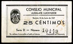 Albalate Luchador (Teruel). 25 y 1 peseta. ... 