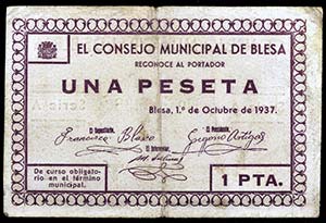 Blesa (Teruel). 1 peseta. (KG. 185)(RGH. ... 