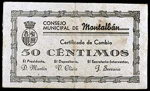 Montalbán (Teruel). 50 céntimos y 1 ... 