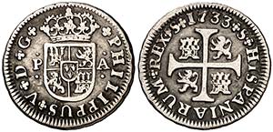 1733. Felipe V. Sevilla. PA. 1/2 real. (Cal. ... 