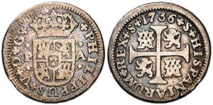 1736. Felipe V. Sevilla. PA. 1/2 real. (Cal. ... 