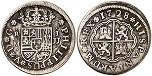 1728. Felipe V. Madrid. JJ. 1 real. (Cal. ... 