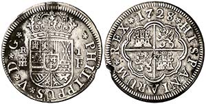 1728/7. Felipe V. Segovia. F. 1 real. (Cal. ... 