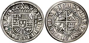 1718. Felipe V. Cuenca. JJ. 2 reales. (Cal. ... 