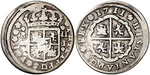 1711. Felipe V. Madrid. J. 2 reales. (Cal. ... 