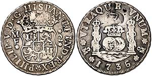 1736/5. Felipe V. M‚xico. MF. 2 reales. ... 