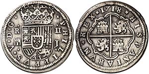 1718. Felipe V. Segovia. J. 2 reales. (Cal. ... 